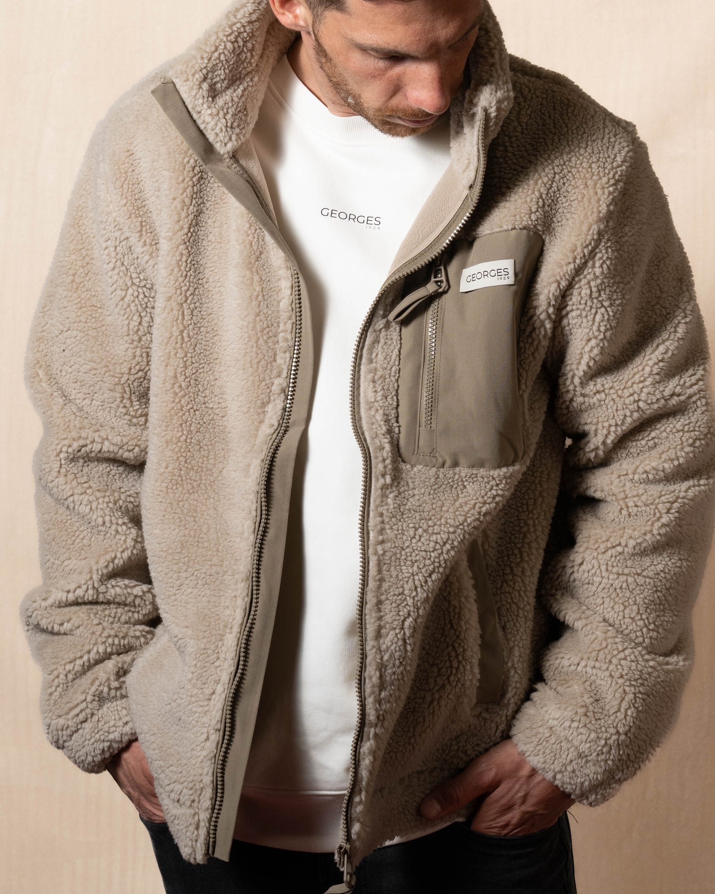 Veste éco-responsable en sherpa Beige